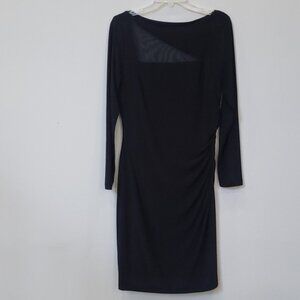 Lauren Ralph Lauren Dress sz 12 Black Knit Sheer Panels Ruched Waist Cocktail